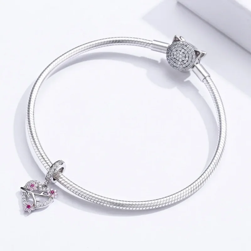 (image for) Pandora Style Silver Plum Blossom Heart Dangle - BSC151 - View 3