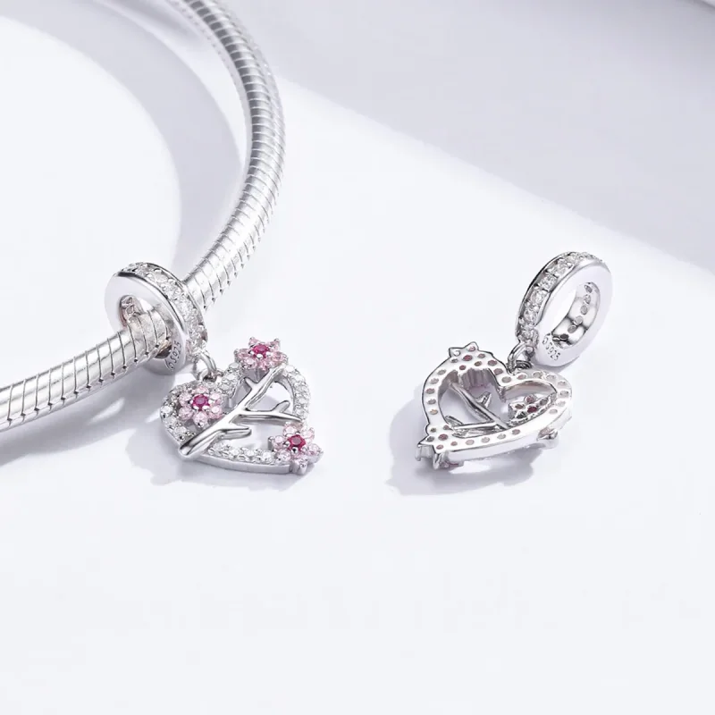 (image for) Pandora Style Silver Plum Blossom Heart Dangle - BSC151 - View 4