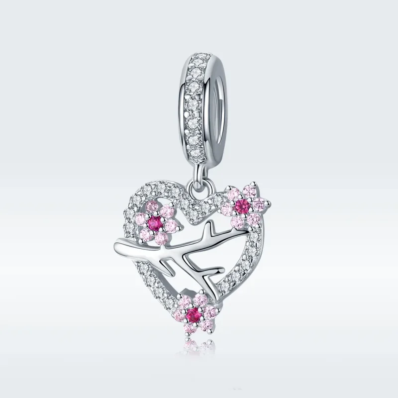 (image for) Pandora Style Silver Plum Blossom Heart Dangle - BSC151 - View 5