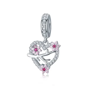 (image for) Pandora Style Silver Plum Blossom Heart Dangle - BSC151