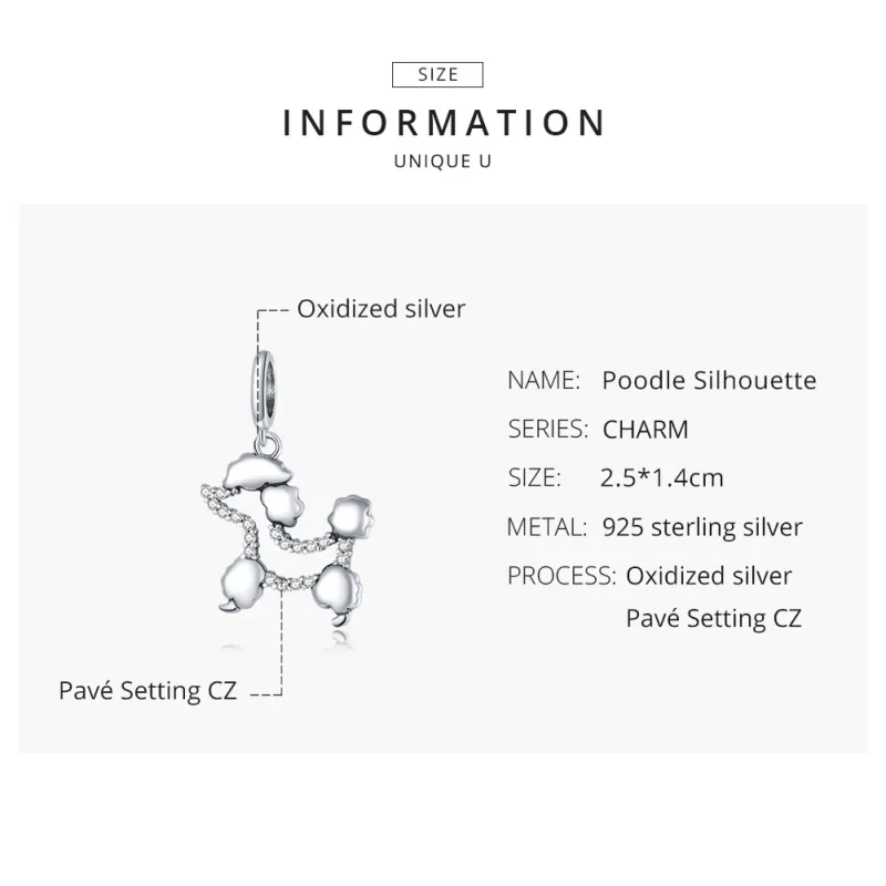 (image for) Pandora Style Silver Poodle Silhouette Dangle - SCC1681 - View 8