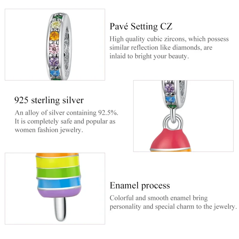 (image for) Pandora Style Silver Rainbow Ice Cream Dangle - BSC351 - View 7
