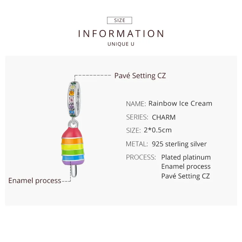 (image for) Pandora Style Silver Rainbow Ice Cream Dangle - BSC351 - View 8