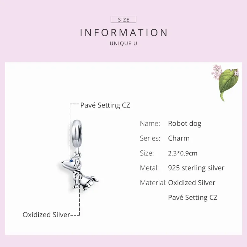 (image for) Pandora Style Silver Robot Dog Dangle - SCC1468 - View 7