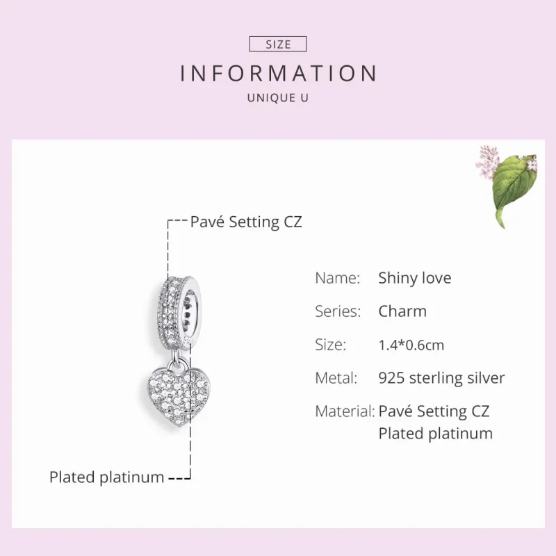 (image for) Pandora Style Silver Shiny Love Dangle - BSC211 - View 6