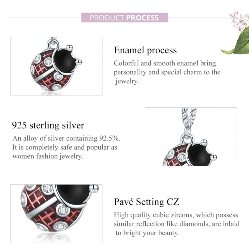 (image for) Pandora Style Silver Six-Star Ladybug Dangle - SCC1874 - View 7