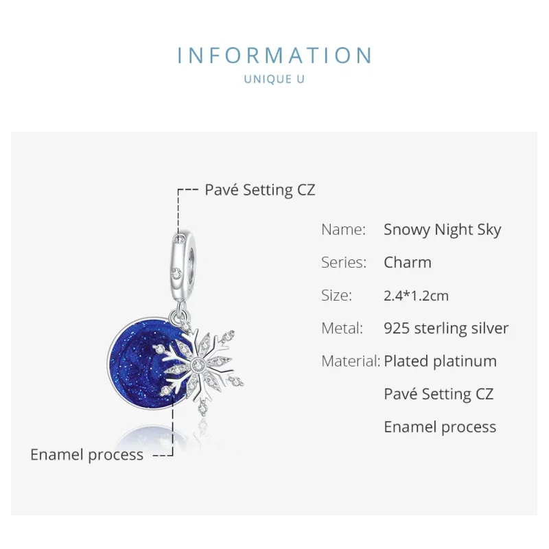 (image for) Pandora Style Silver Snowy Night Sky Dangle - BSC367 - View 6