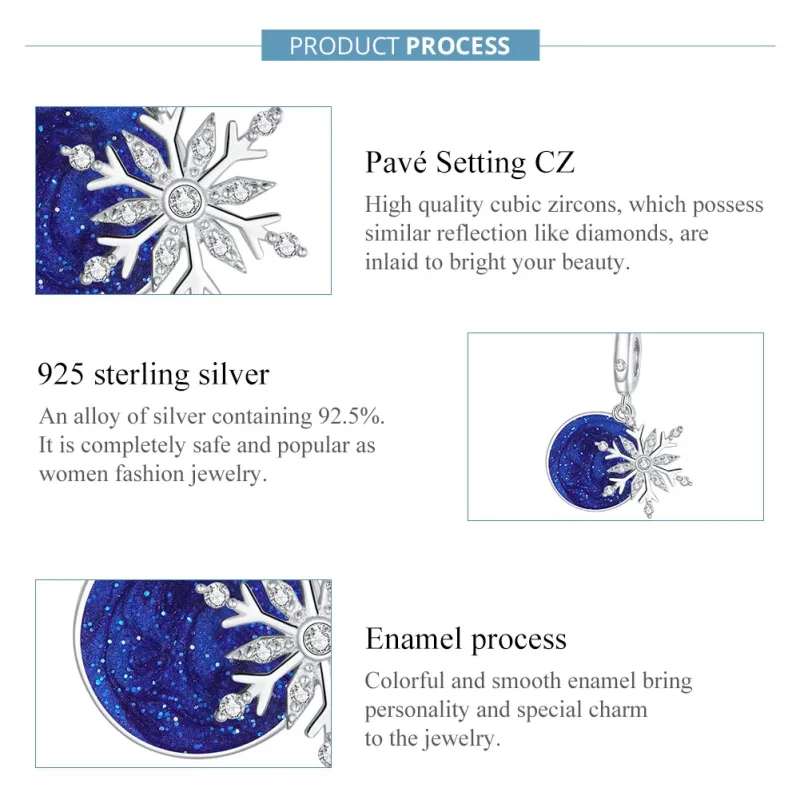 (image for) Pandora Style Silver Snowy Night Sky Dangle - BSC367 - View 7