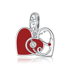 (image for) Pandora Style Silver Stethoscope With Red Heart Dangle - BSC308