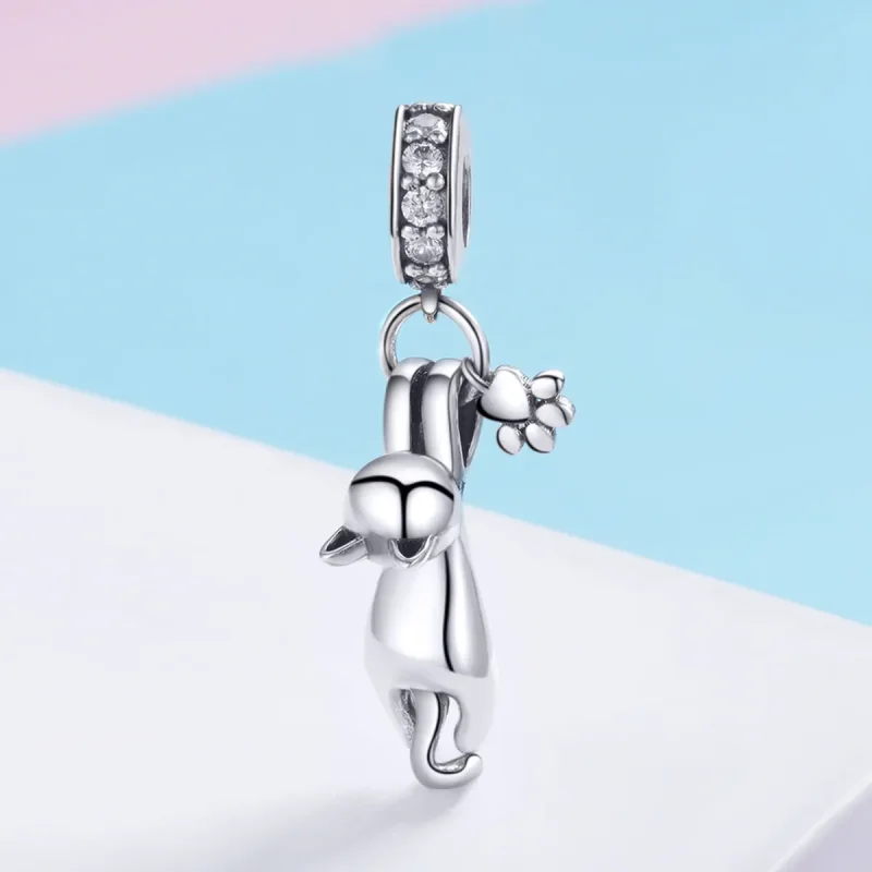 (image for) Pandora Style Silver Sticky Cat Dangle - SCC930 - View 2