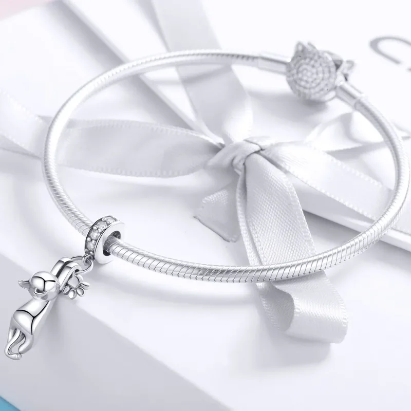 (image for) Pandora Style Silver Sticky Cat Dangle - SCC930 - View 3