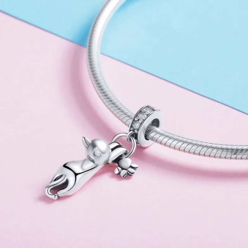 (image for) Pandora Style Silver Sticky Cat Dangle - SCC930 - View 4