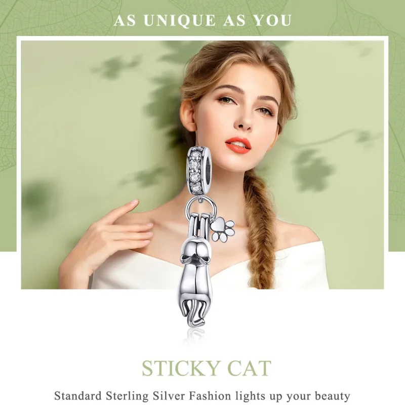 (image for) Pandora Style Silver Sticky Cat Dangle - SCC930 - View 6
