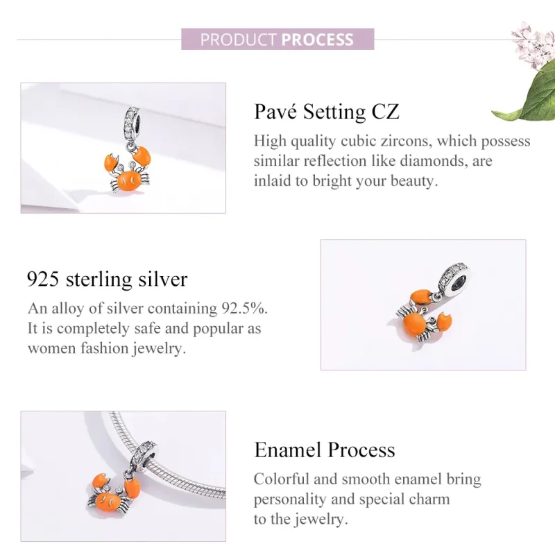 (image for) Pandora Style Silver Summer Crab Dangle - BSC076 - View 8