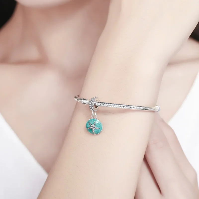 (image for) Pandora Style Silver Summer Style Blue Sea Dangle - SCC136 - View 7