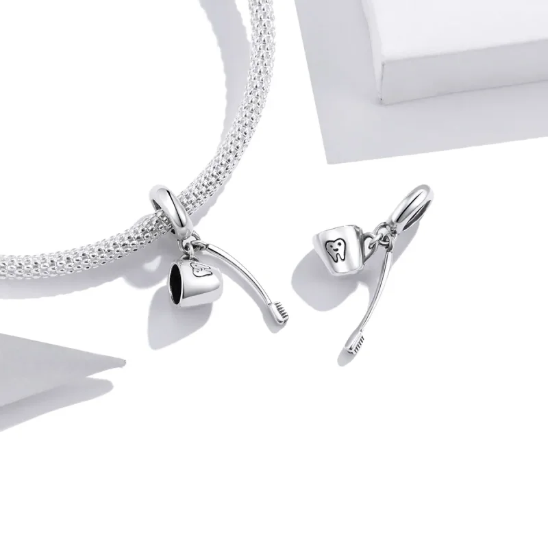 (image for) Pandora Style Silver Toothbrush And Cup Dangle - SCC1597 - View 3