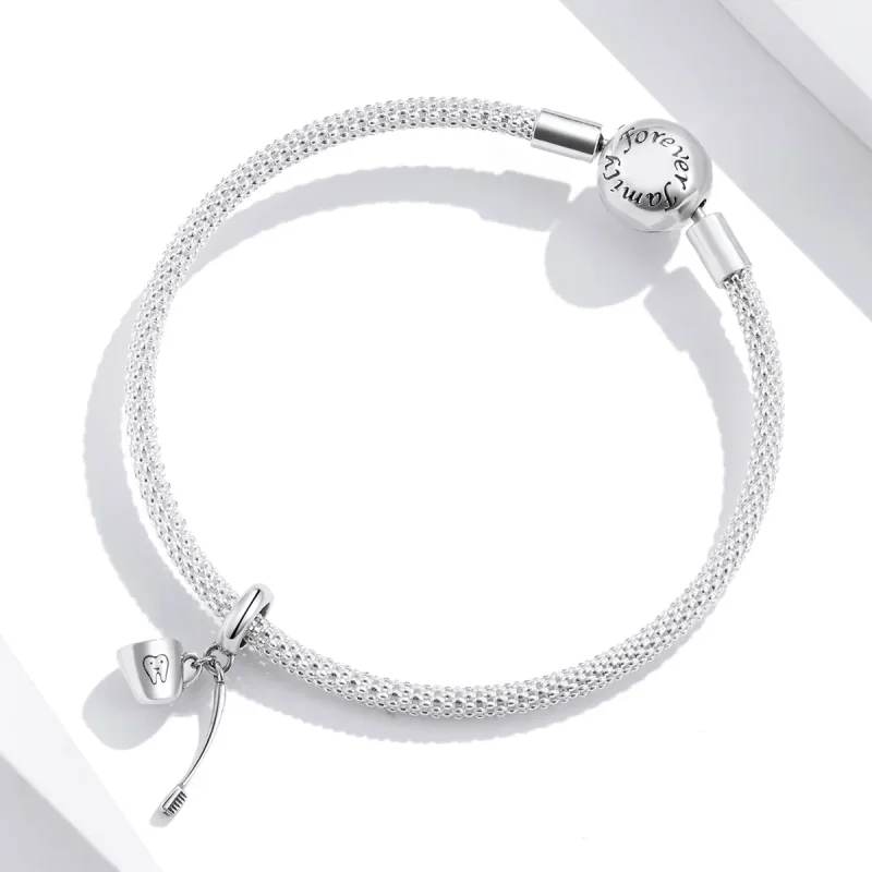 (image for) Pandora Style Silver Toothbrush And Cup Dangle - SCC1597 - View 4