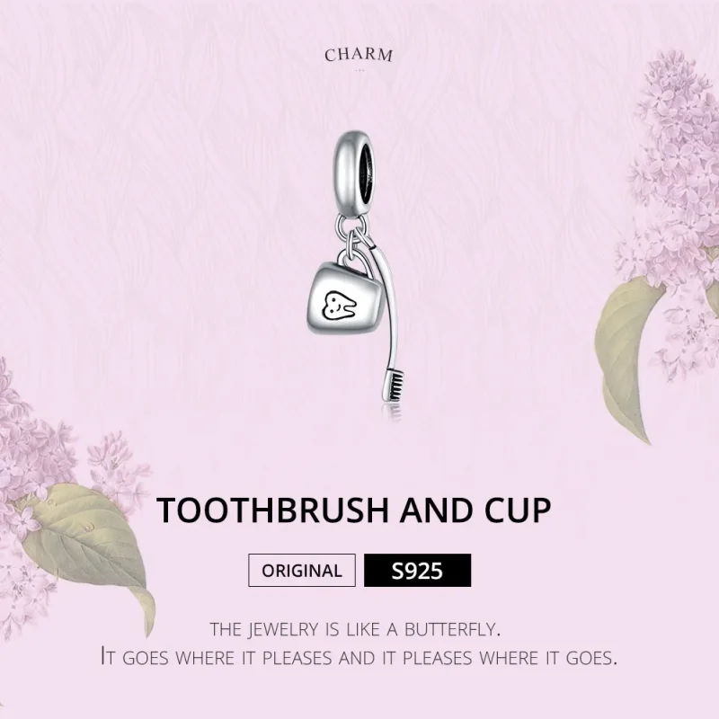 (image for) Pandora Style Silver Toothbrush And Cup Dangle - SCC1597 - View 6