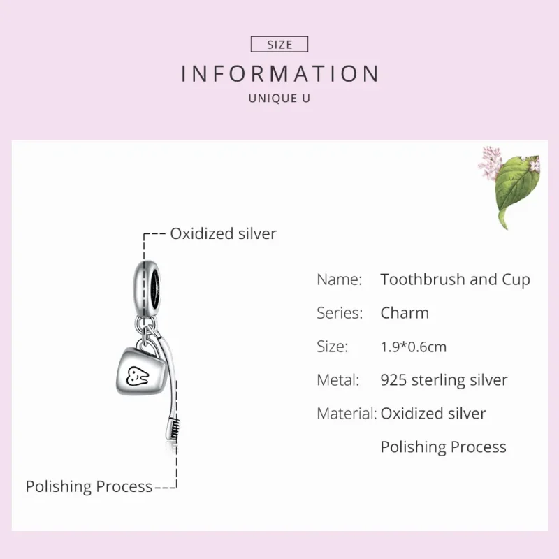 (image for) Pandora Style Silver Toothbrush And Cup Dangle - SCC1597 - View 7
