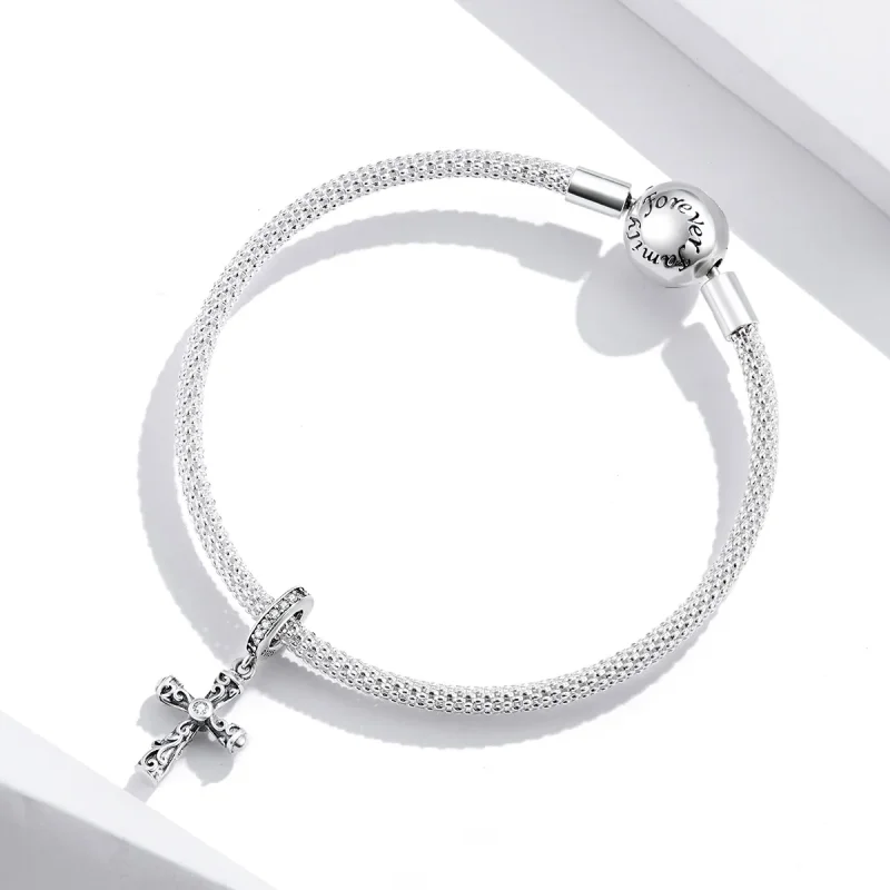 (image for) Pandora Style Silver Vintage Cross Dangle - BSC313 - View 3