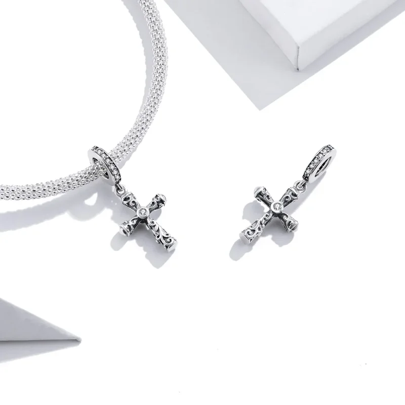 (image for) Pandora Style Silver Vintage Cross Dangle - BSC313 - View 4