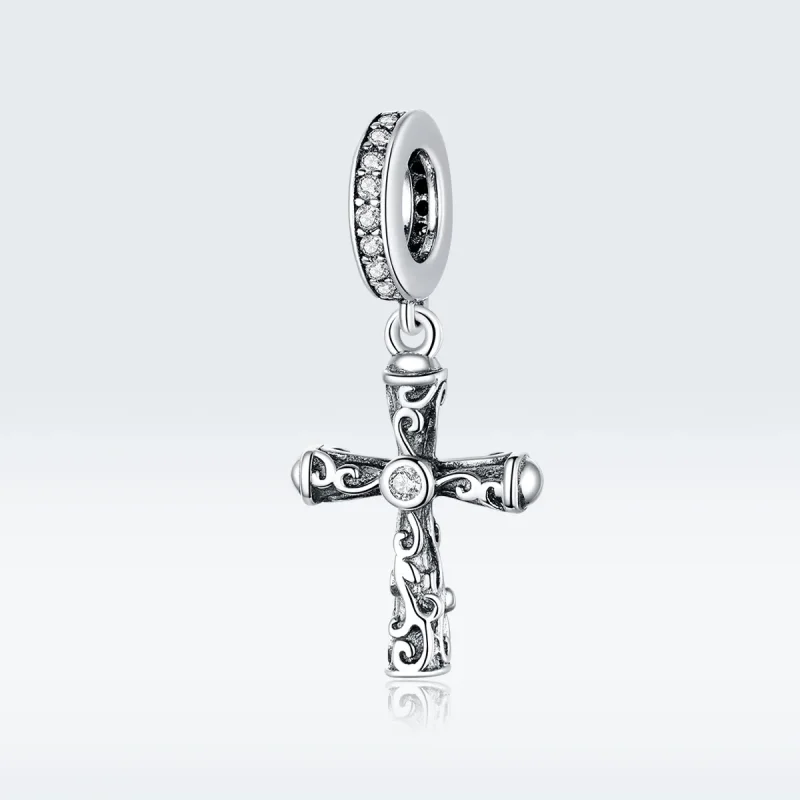 (image for) Pandora Style Silver Vintage Cross Dangle - BSC313 - View 5