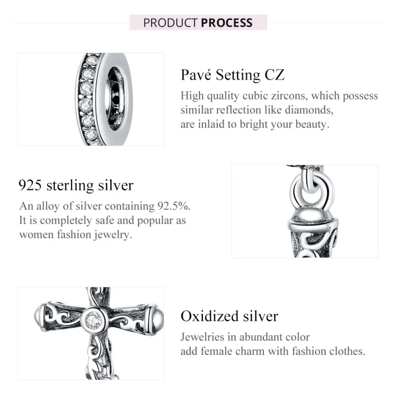 (image for) Pandora Style Silver Vintage Cross Dangle - BSC313 - View 7