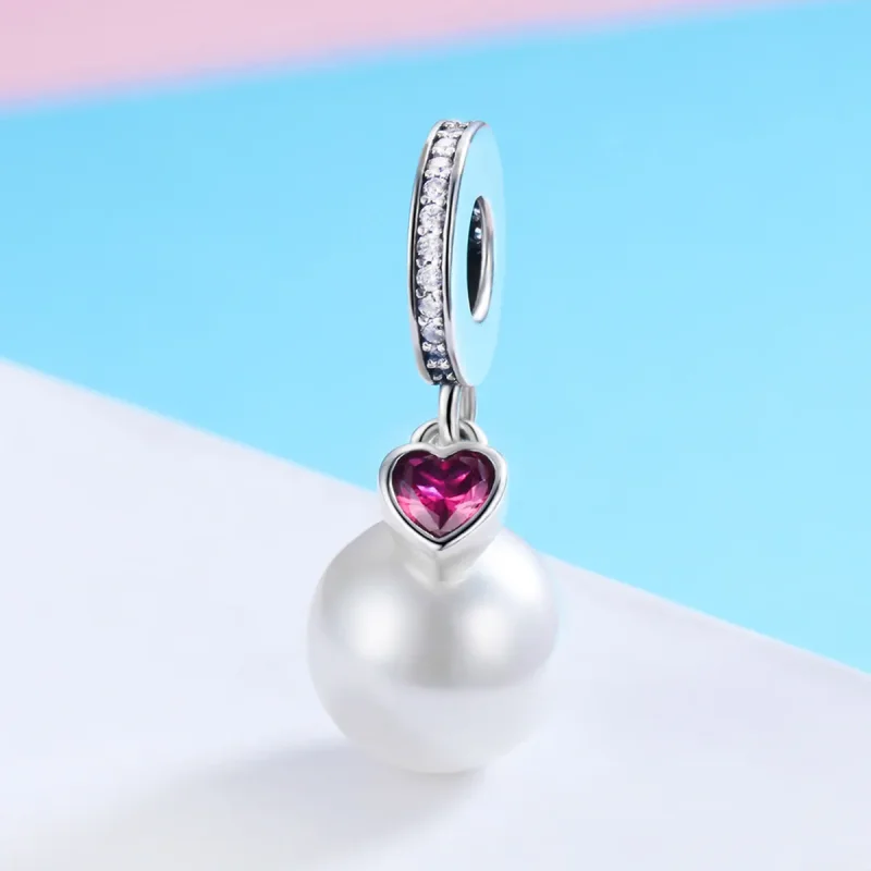 (image for) Pandora Style Silver White Beads And Hearts Dangle - SCC782 - View 2