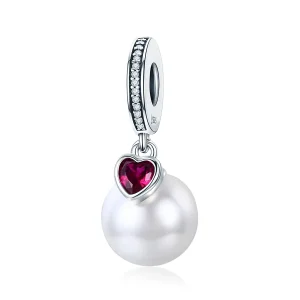 (image for) Pandora Style Silver White Beads And Hearts Dangle - SCC782