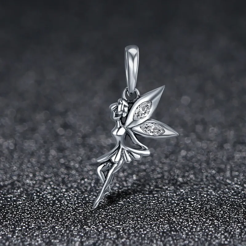 (image for) Pandora Style Silver White Flower Fairy Dangle - SCC359 - View 3