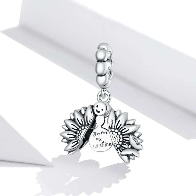 (image for) Pandora Style Smiling Sunflower Dangle - SCC1661 - View 2