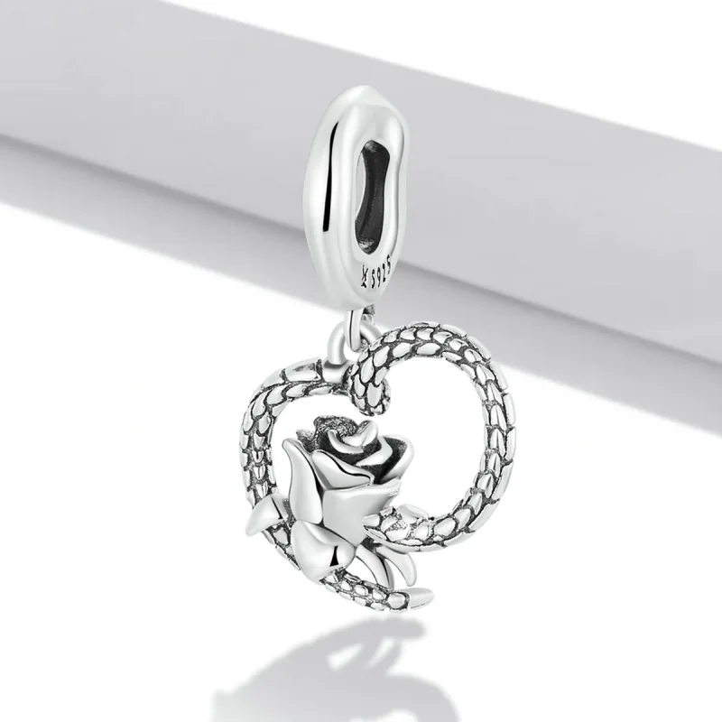 (image for) Pandora Style Snake and Rose Heart Dangle - SCC2134 - View 2