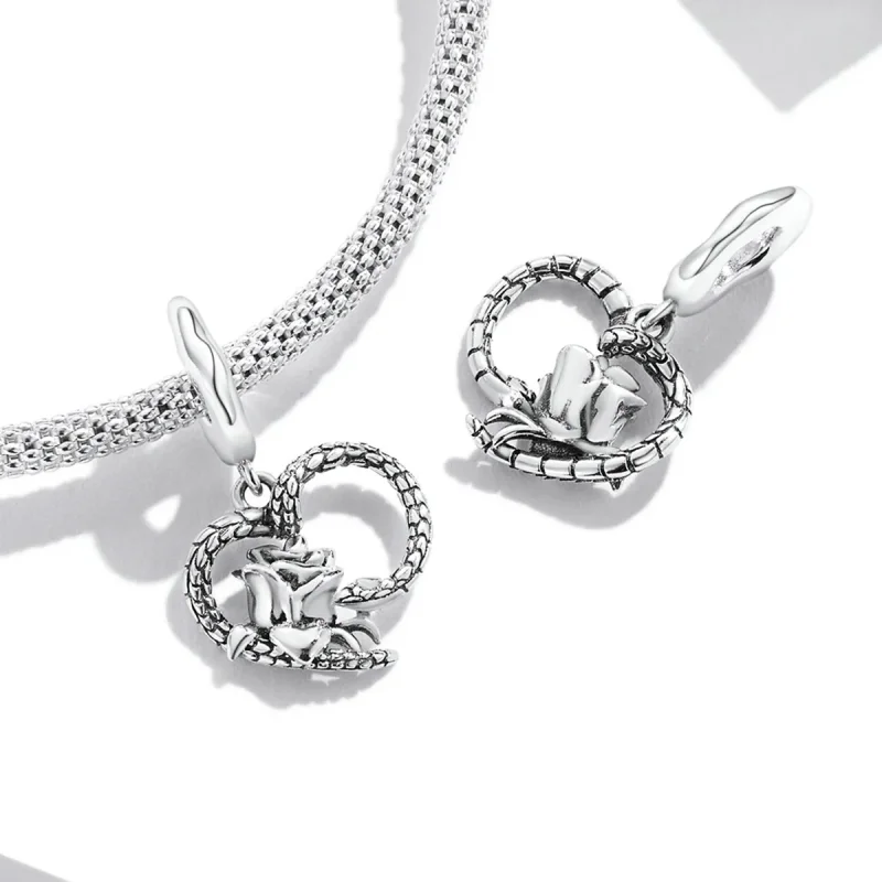 (image for) Pandora Style Snake and Rose Heart Dangle - SCC2134 - View 4