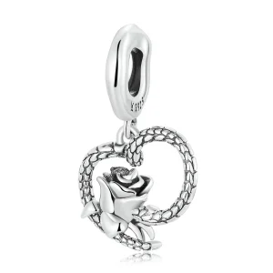 (image for) Pandora Style Snake and Rose Heart Dangle - SCC2134