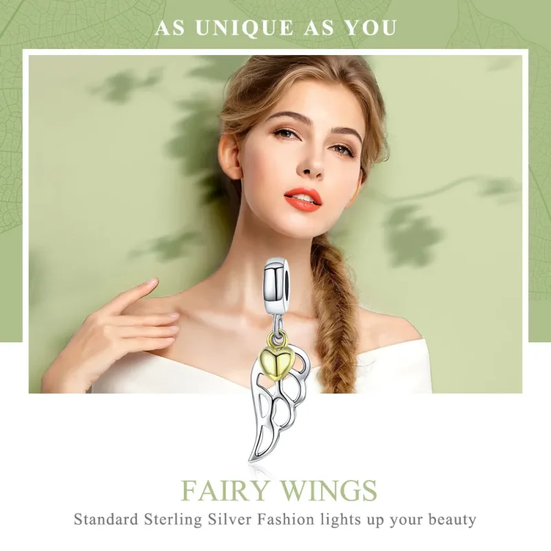 (image for) Pandora Style Two Tone Bicolor Elf Wings Dangle - SCC838 - View 6