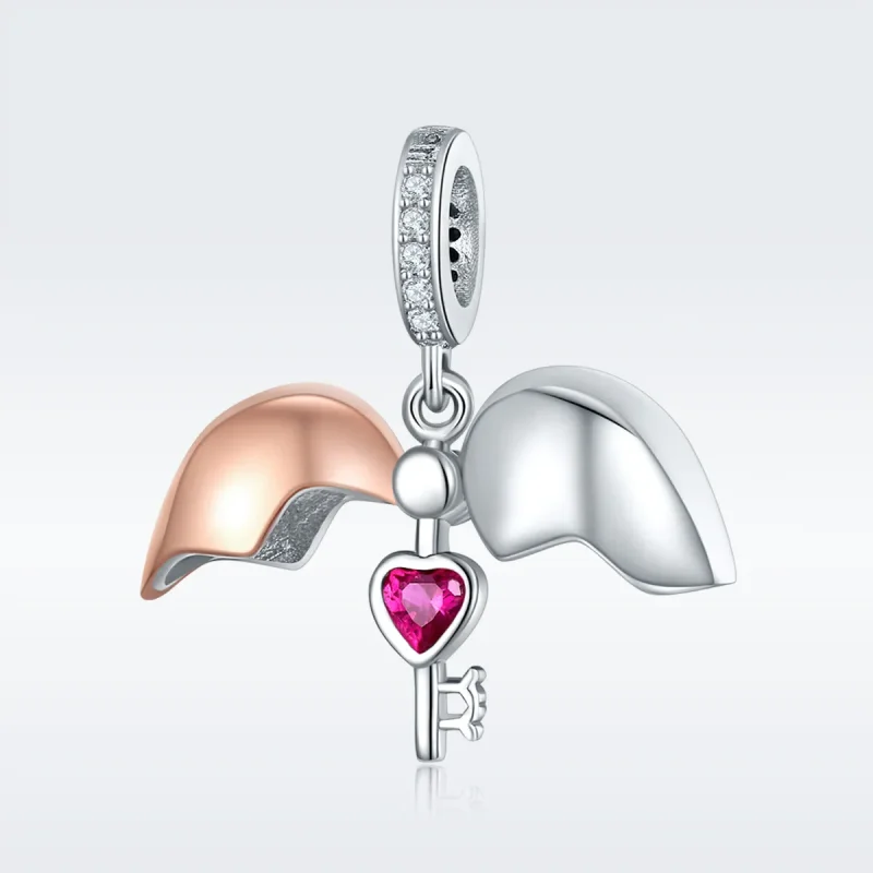 (image for) Pandora Style Two Tone Bicolor Key In Open Heart Dangle - SCC844 - View 3