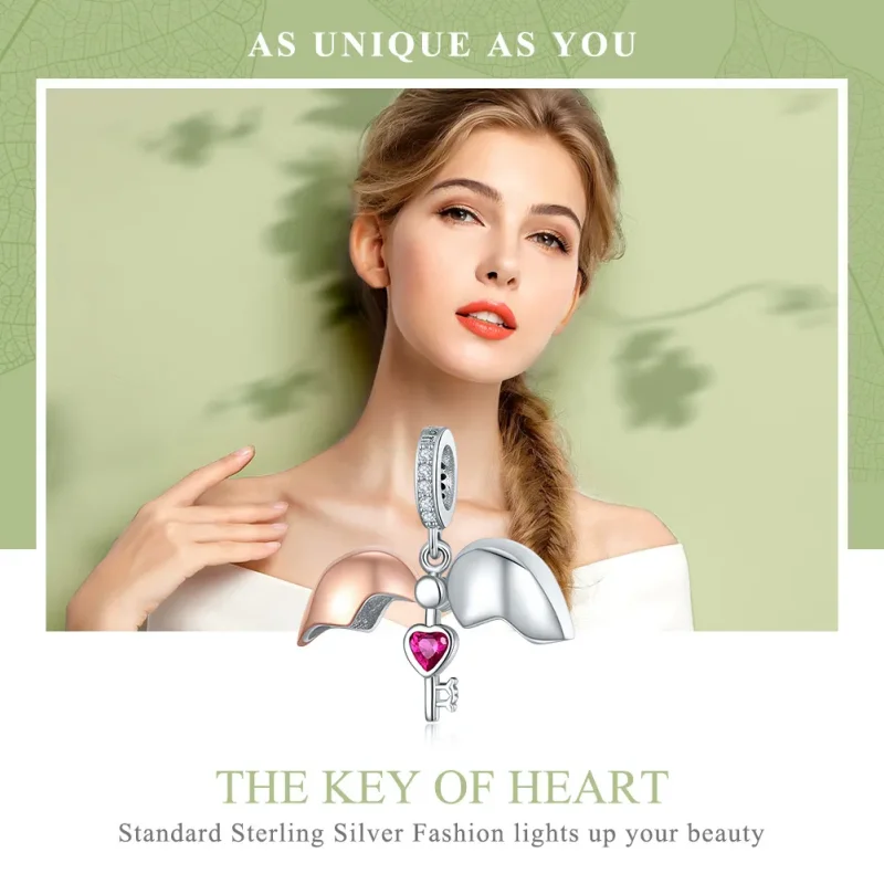 (image for) Pandora Style Two Tone Bicolor Key In Open Heart Dangle - SCC844 - View 6