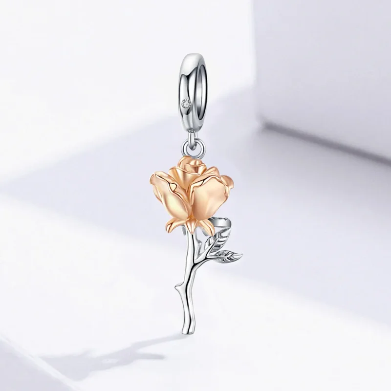 (image for) Pandora Style Two Tone Bicolor Lover Rose Two Color Flowers Dangle - BSC145 - View 2