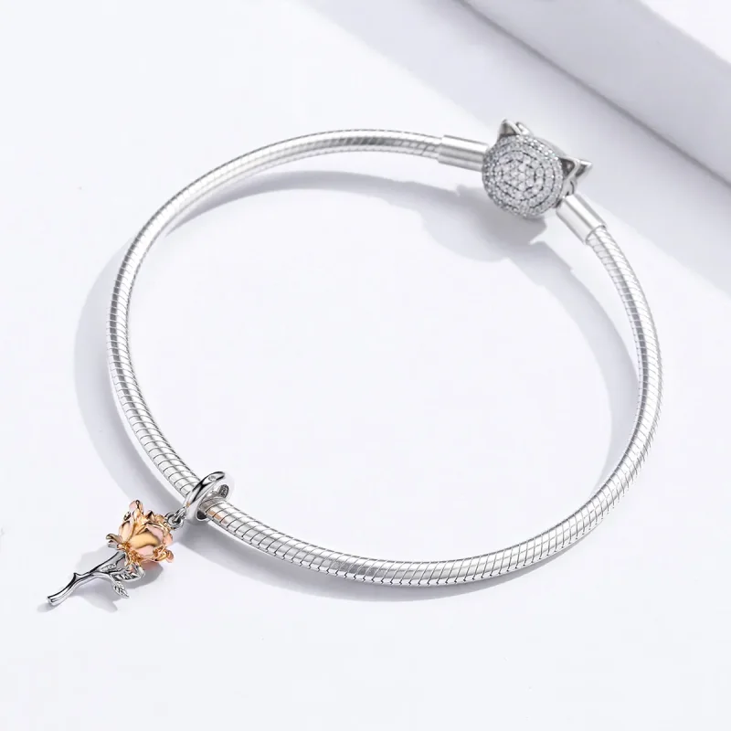 (image for) Pandora Style Two Tone Bicolor Lover Rose Two Color Flowers Dangle - BSC145 - View 3