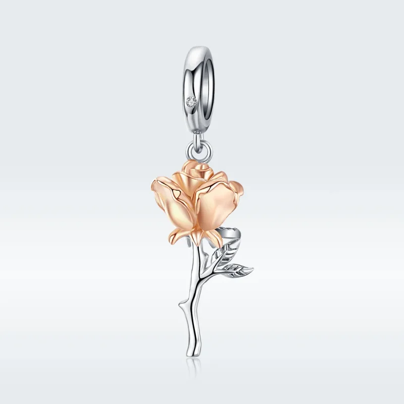 (image for) Pandora Style Two Tone Bicolor Lover Rose Two Color Flowers Dangle - BSC145 - View 5
