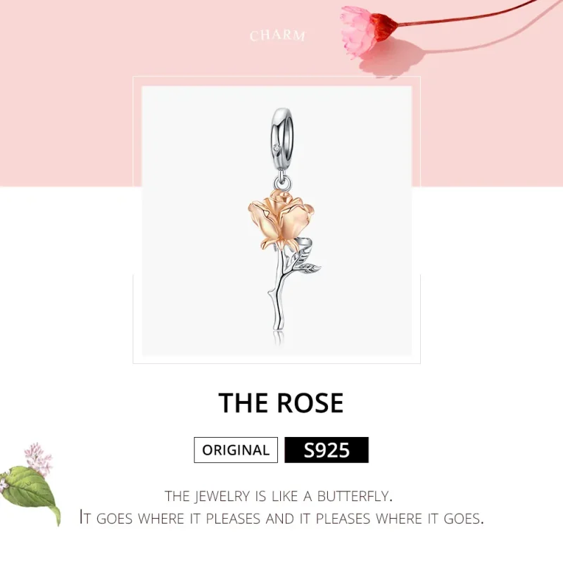 (image for) Pandora Style Two Tone Bicolor Lover Rose Two Color Flowers Dangle - BSC145 - View 6