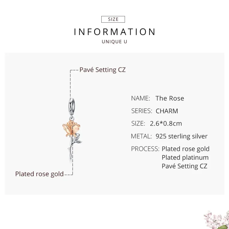(image for) Pandora Style Two Tone Bicolor Lover Rose Two Color Flowers Dangle - BSC145 - View 7