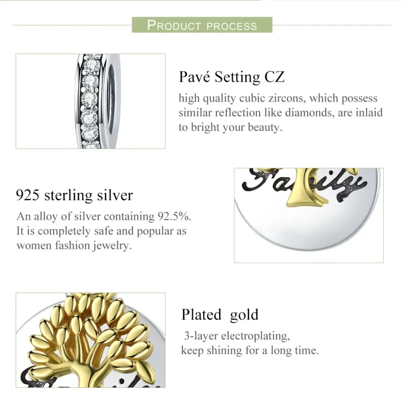 (image for) Pandora Style Two Tone Bicolor Vintage Life Tree Dangle - SCC816 - View 7