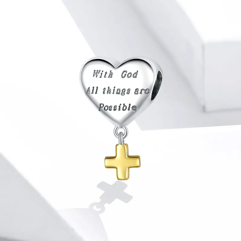 (image for) Pandora Style Two Tone Bicolor With God All Things Are Possible Dangle - BSC309 - View 2