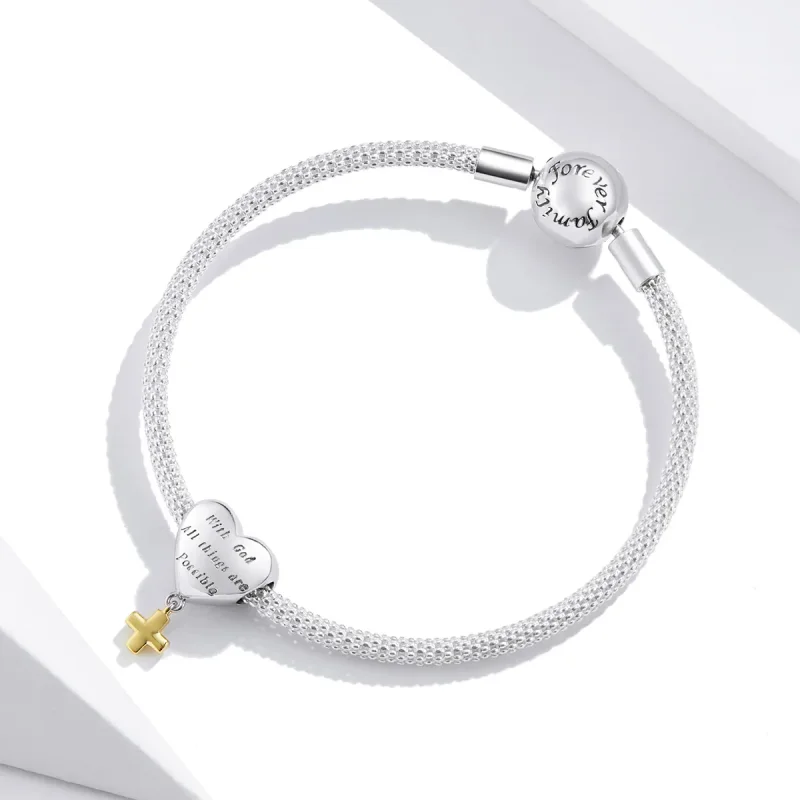 (image for) Pandora Style Two Tone Bicolor With God All Things Are Possible Dangle - BSC309 - View 3