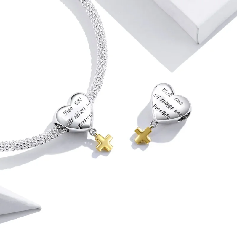 (image for) Pandora Style Two Tone Bicolor With God All Things Are Possible Dangle - BSC309 - View 4