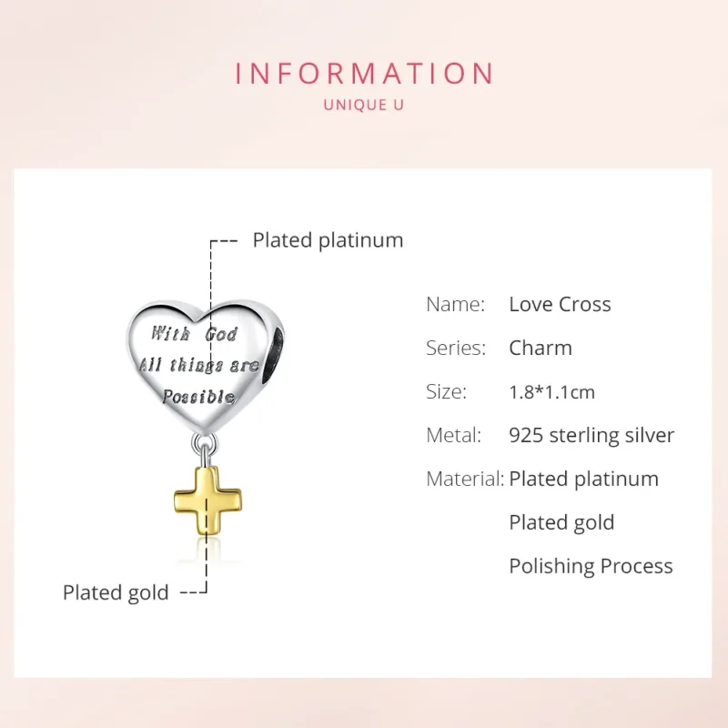 (image for) Pandora Style Two Tone Bicolor With God All Things Are Possible Dangle - BSC309 - View 6