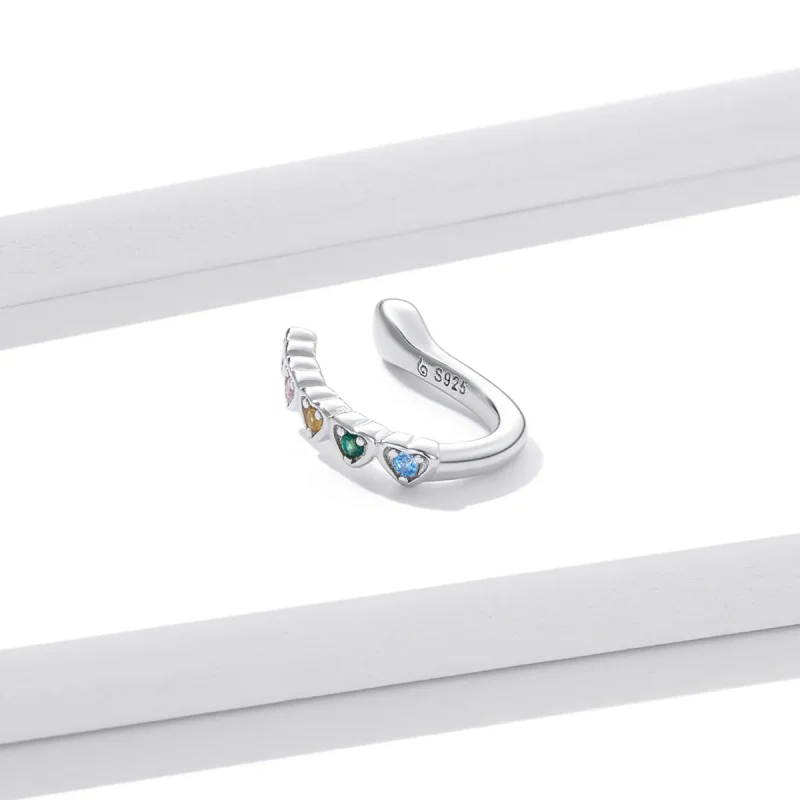 (image for) Pandora Style Rainbow Heart Ear clip - BSE573 - View 2
