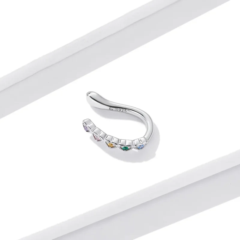 (image for) Pandora Style Rainbow Heart Ear clip - BSE573 - View 3
