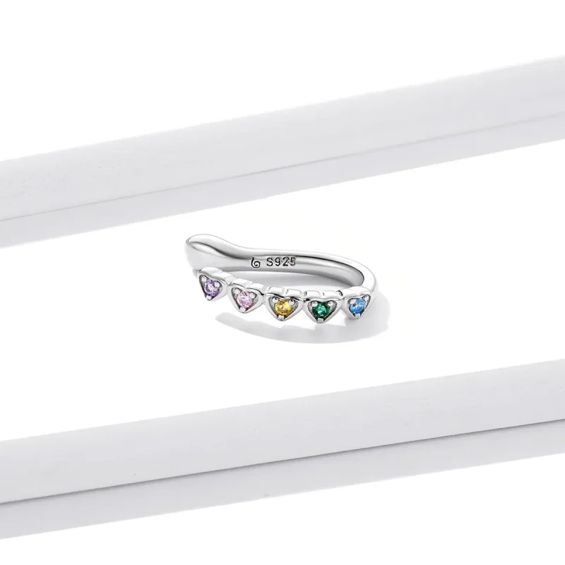 (image for) Pandora Style Rainbow Heart Ear clip - BSE573 - View 4